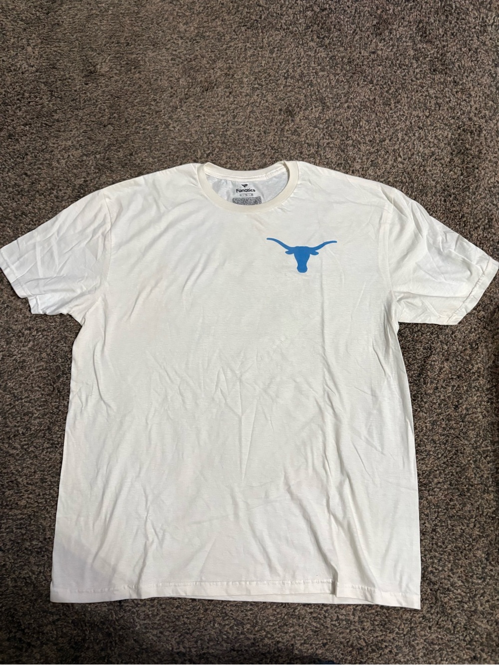 Fanatics White Short Sleeve Tee with Light Blue Longhorn Chest Logo